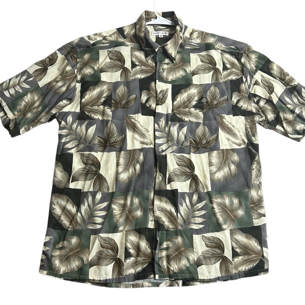 Pierre Cardin Rayon Hawaiian Aloha Shirt‎ XL Made in Korea Tropical Leaf Print